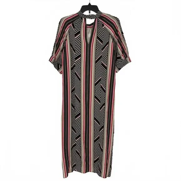 Anthropologie Geometric Pattern Striped Midi Dress with High Neck -NWT - Picture 3 of 14